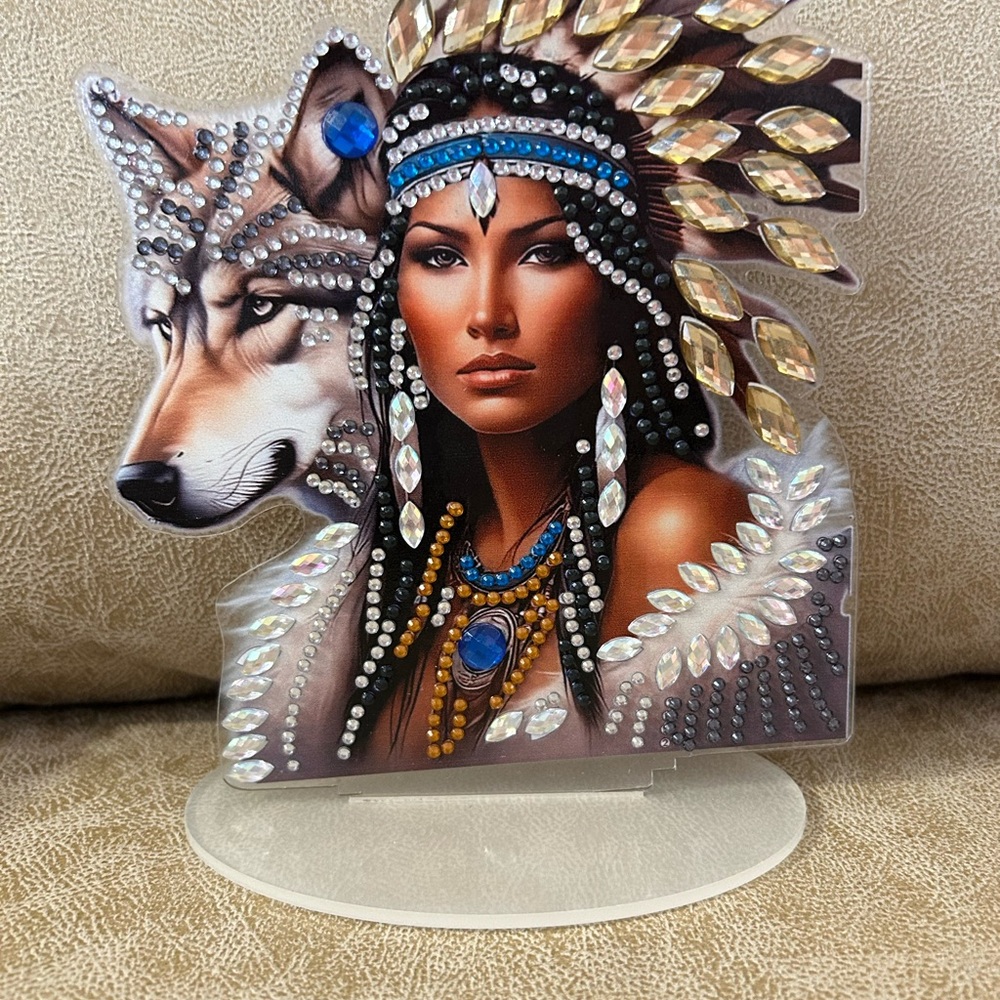 Decorative Native American Style Figurine with Wolf.   Indian Maidan